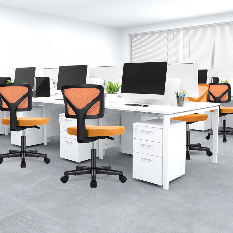 Petit fauteuil de bureau sans accoudoir avec support lombaire, Orange