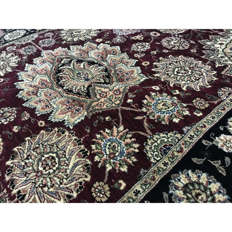 Manchuria Wool Oriental Area Rug in Wine/Black