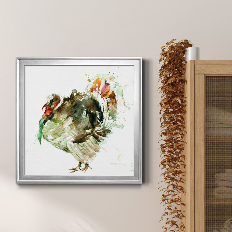 Moisson de dinde - peinture sur toile encadrée, H 17,5 po x l 17,5 po x P 1,5 po, Encadrement argenté