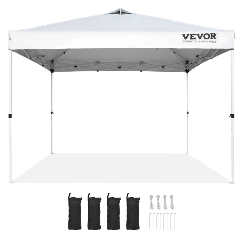 VEVOR White 10x10 ft Adjustable Pop-Up Canopy Tent with Storage Bag