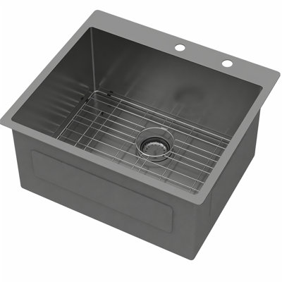 Évier à lessive encastré - Évier de buanderie 25 po x 22 po x 12 po en acier inoxydable de calibre 16 encastré dans le comptoir et cuve simple noire profonde de 12 pouces de profondeur au-dessus du comptoir