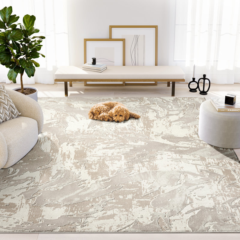 Tapis beige à motif abstrait Abani Rugs Ter110A, Rectangle 4 pi x 6 pi