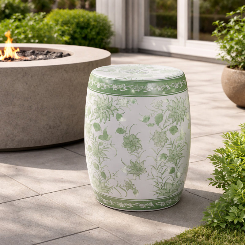 Tabouret de jardin décoratif décoratif en céramique pour le salon - Élégant tabouret décoratif floral chinois pour l'extérieur - 18 po