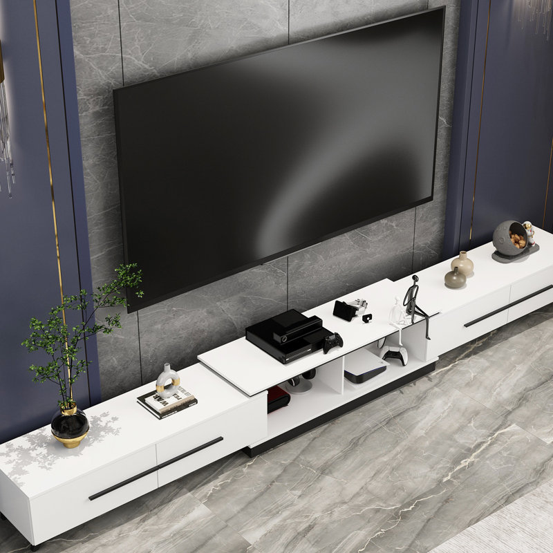 Hoschton Extendable TV Stand with Drawers, White