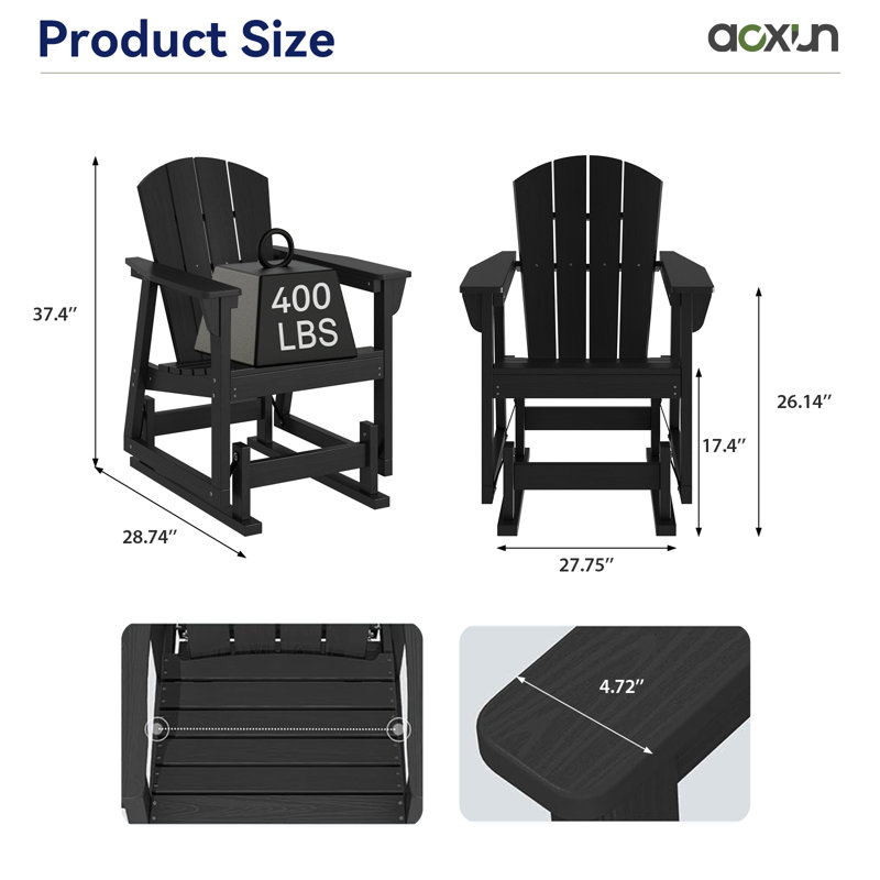 Fauteuil oscillant en PEHD avec finition grain de bois et glissement lisse (ensemble de 1), Noir