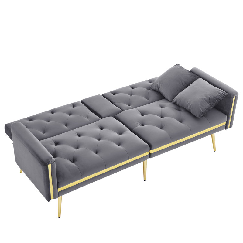 2 Seater Velvet Sofa Bed, Grey