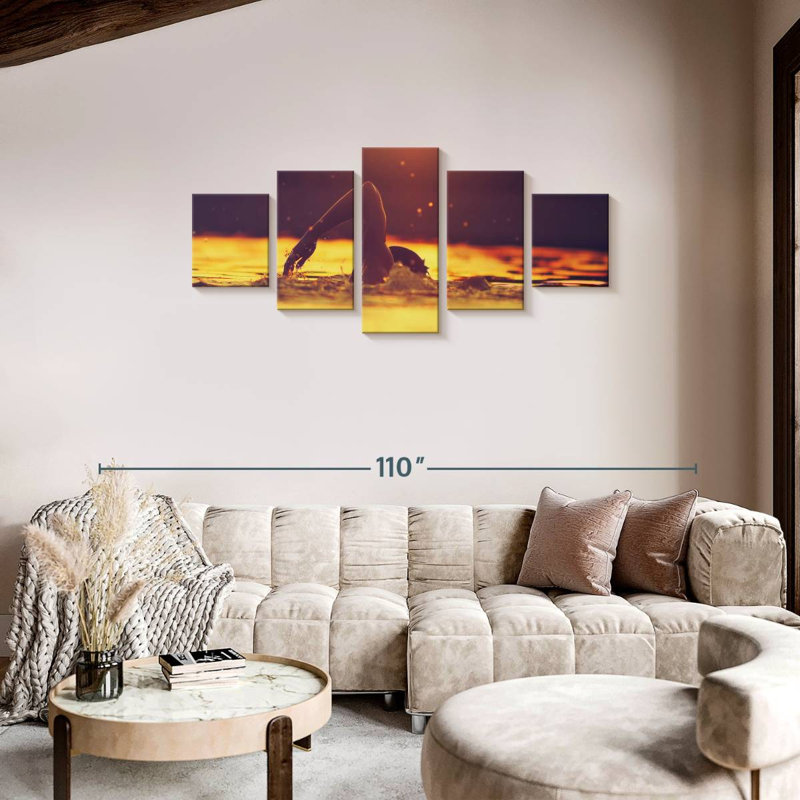 Coucher de soleil nageant, H 34 po x l 74 po
