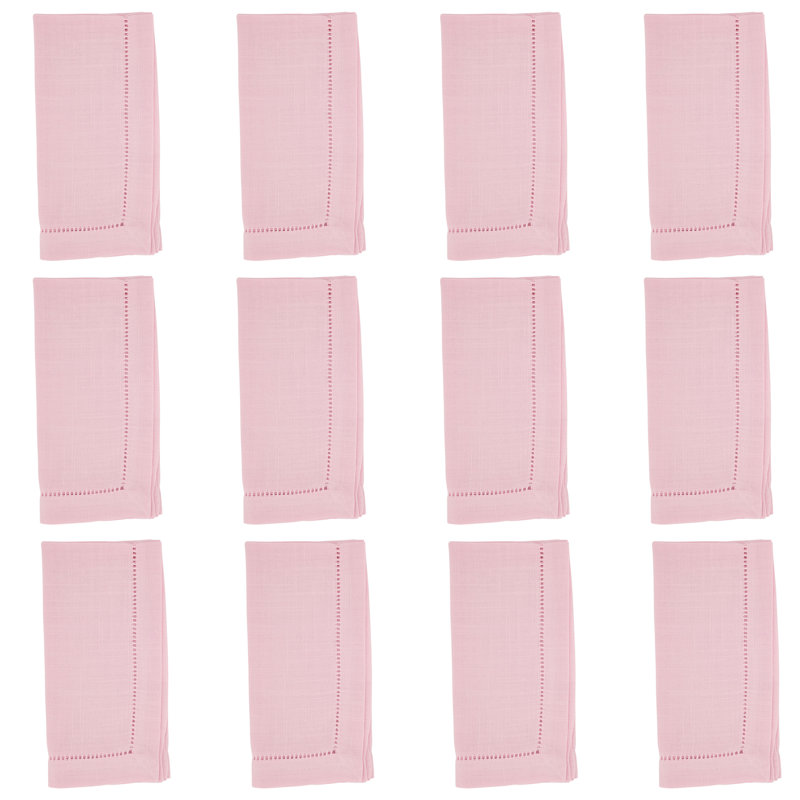 Pink Polyester Hemstitched Dinner Napkins, Set of 12