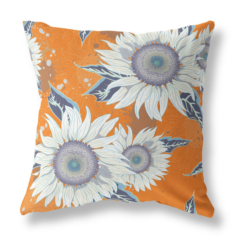  Housse et insert de coussin carré tournesol, 18 po x 18 po, Orange/Blanc