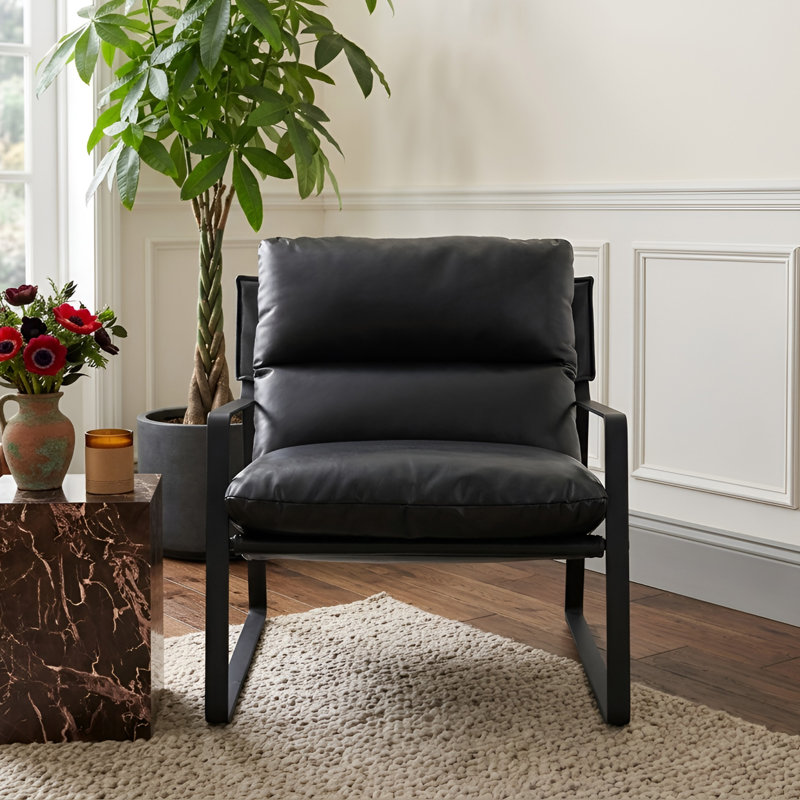 Gerani Faux Leather Armchair, Black Faux Leather