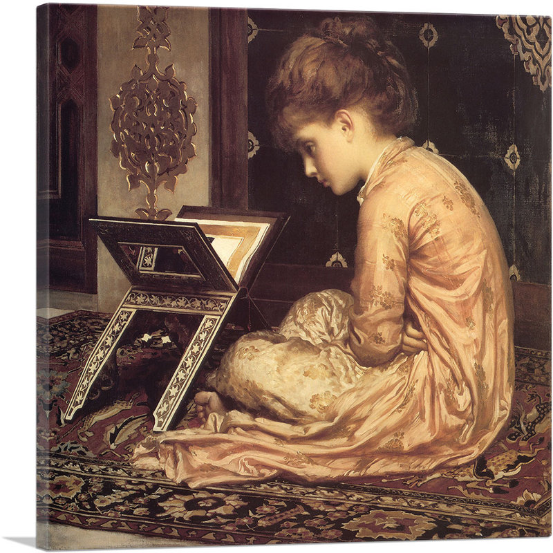 " Study At A Reading Desk 1877 " by Frederic Leighton, 12" H x 12" W x 1.5" D