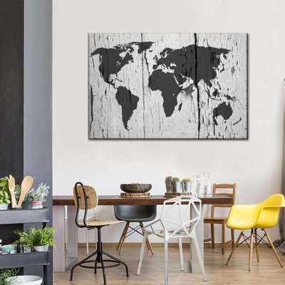 Peinture ébréchée, carte du monde sur toile
