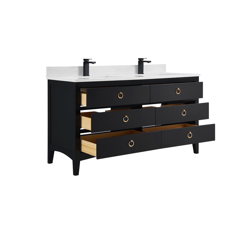 Newnam 60" Oak Double Bathroom Vanity, Tricorn Black, Rose Gold