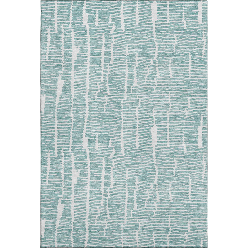 Premium Machine Washable Prisco Teal Rug, Rectangle 5' x 7'6"