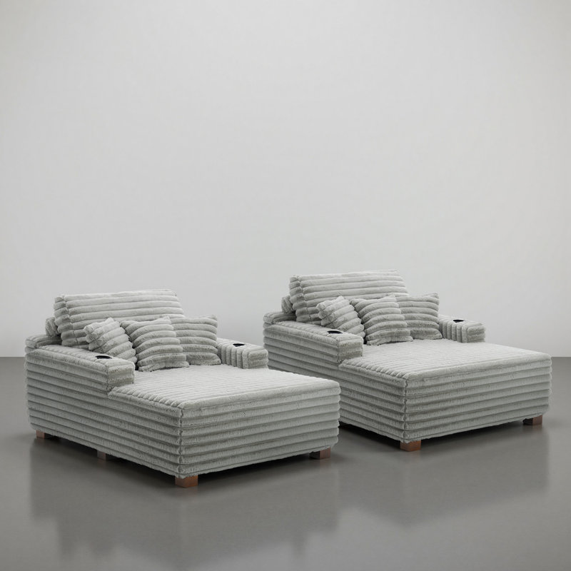 Upholstered Chaise Lounge, Light Grey