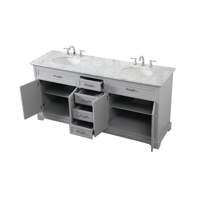 Ensemble de meuble-lavabo double 72 po Hermes, Gris foncé, Blanc de Carrare / gris