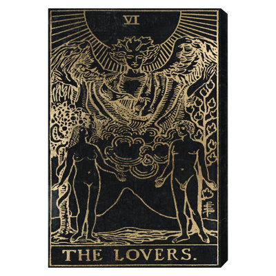 The Lovers Tarot Gold - Graphic Art on Wrapped Canvas