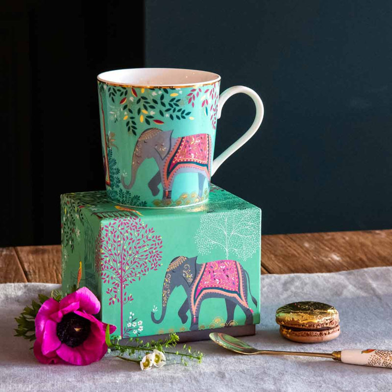 Sara Miller, India - Elephant's Oasis Light Jade Mug