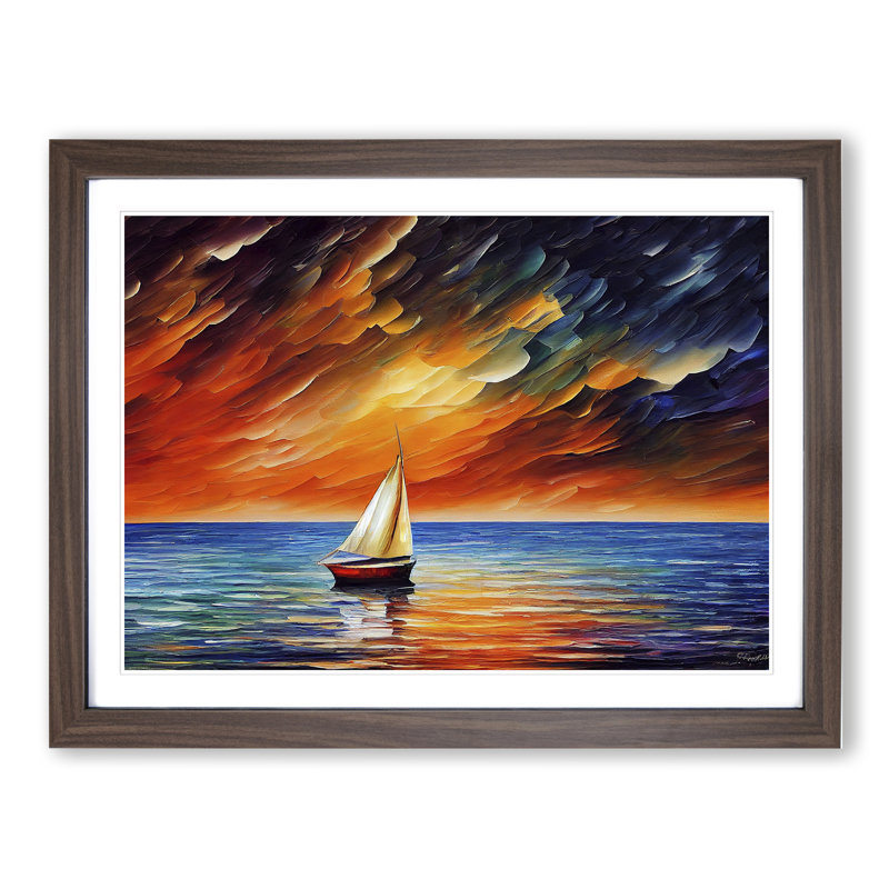 XH1022-7612X Sailing Boat On The Ocean Vol.2 Abstract - Single Picture Frame Painting, 46cm H x 64cm W x 2cm D, Walnut 