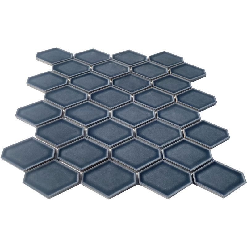 2" x 6" Porcelain Grid Mosaic Pattern Tile, Blue
