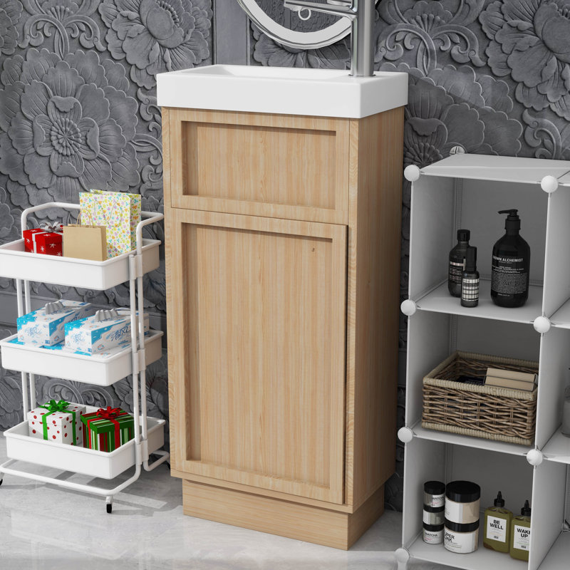 Meuble-lavabo de 15,75 po avec meuble-lavabo réversible en résine, tablette réglable et porte à pousser