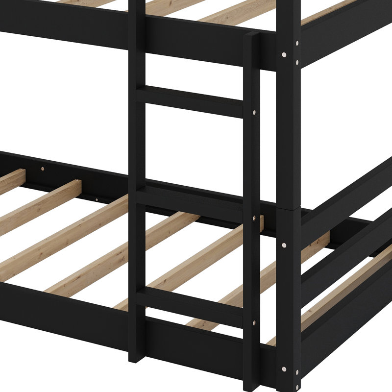 Lit superposé triple détachable avec deux échelles et barrières de sécurité pour des arrangements de sommeil flexibles, Noir