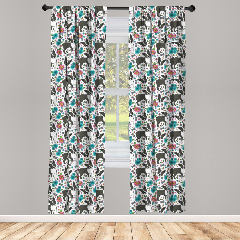 Dogs Semi-Sheer Rod Pocket Curtain Panels, 28" x 84"