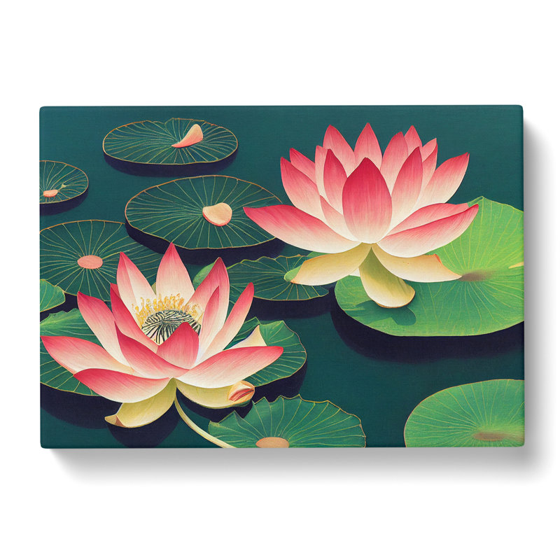 Tranquil Lotus Flowers - Wrapped Canvas, 35cm H x 50cm W x 3cm D