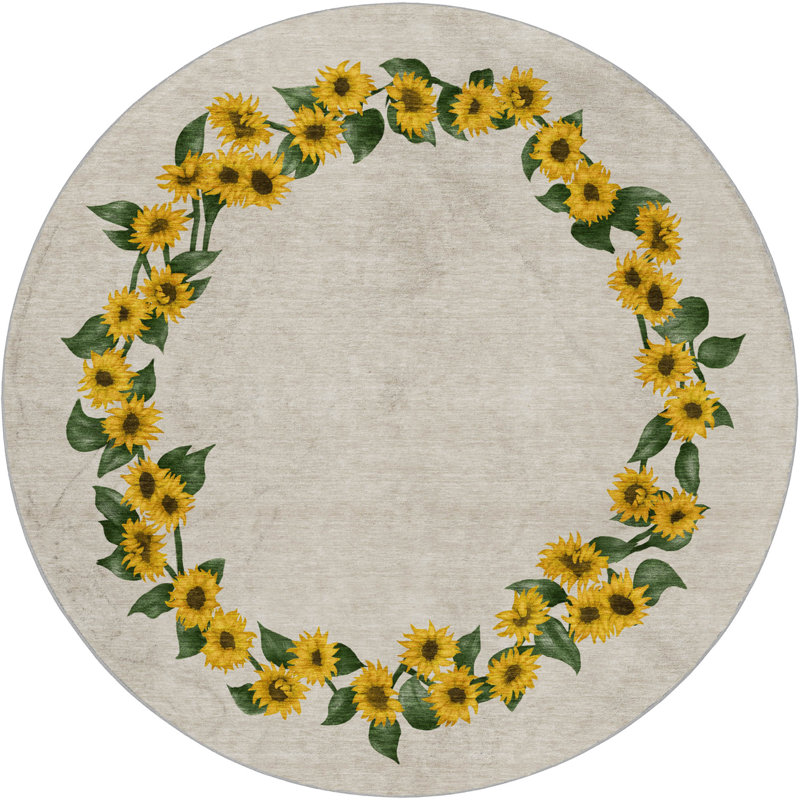 Premium Machine Washable Dream Shag ADS172 Sunflower Border Rug, 8' Round