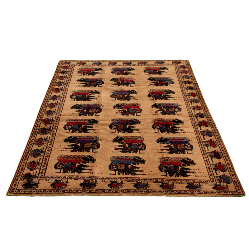 Tapis décoratif de laine brun clair en laine noué à la main de conception unique 6 pi 11 po X 9 pi 3 po noué à la main New Age