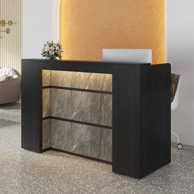 Modern Reception Desk with LED Lights 63 Inches Front Counter Table