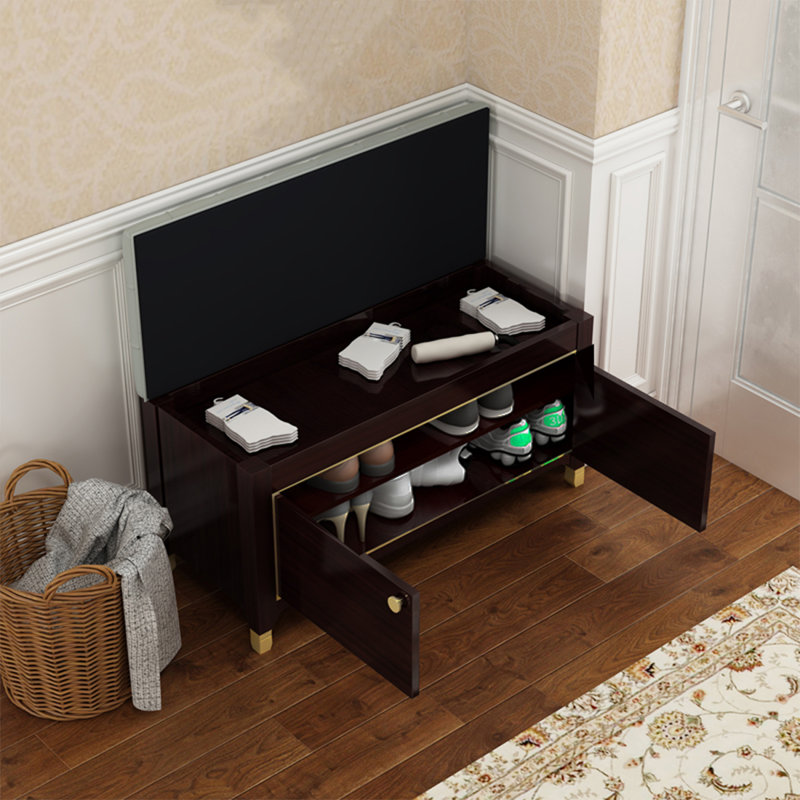 Light Luxury Style Beech Wood Leather Storage Shoe Bench for Bedroom & Entryway