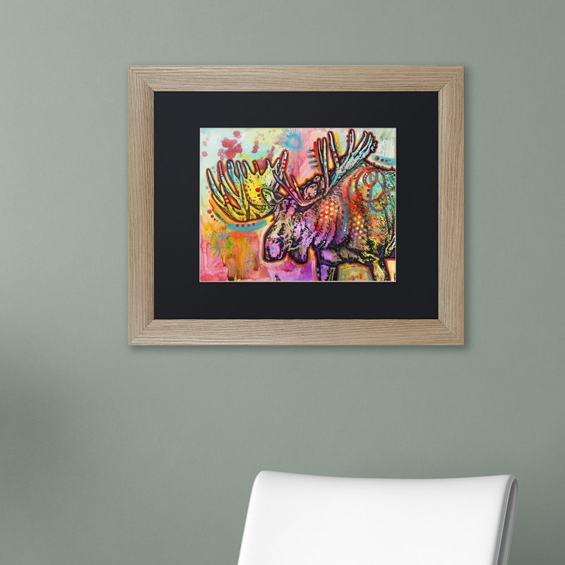 «Moose» par Dean Russo - impression d'art graphique, H 11 po x l 14 po x P 0,5 po, Noir, Cadre noir