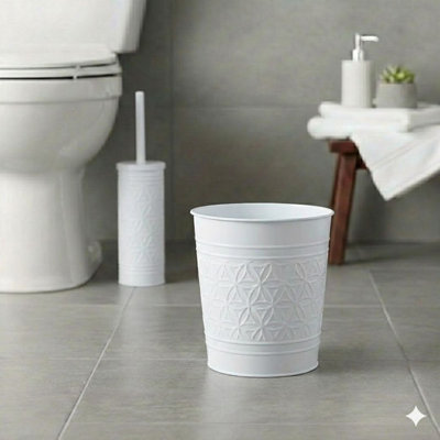 Autumn Alley White Bathroom Trash Can in Metal - Handcrafted, Round Open Top With