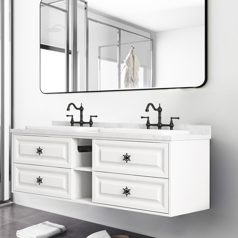 Meuble-lavabo double 84 po avec dessus en marbre Aisla
