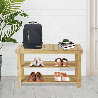 Banc à chaussures en bois massif 27,5 po, range-chaussures à 3 niveaux pour le vestibule