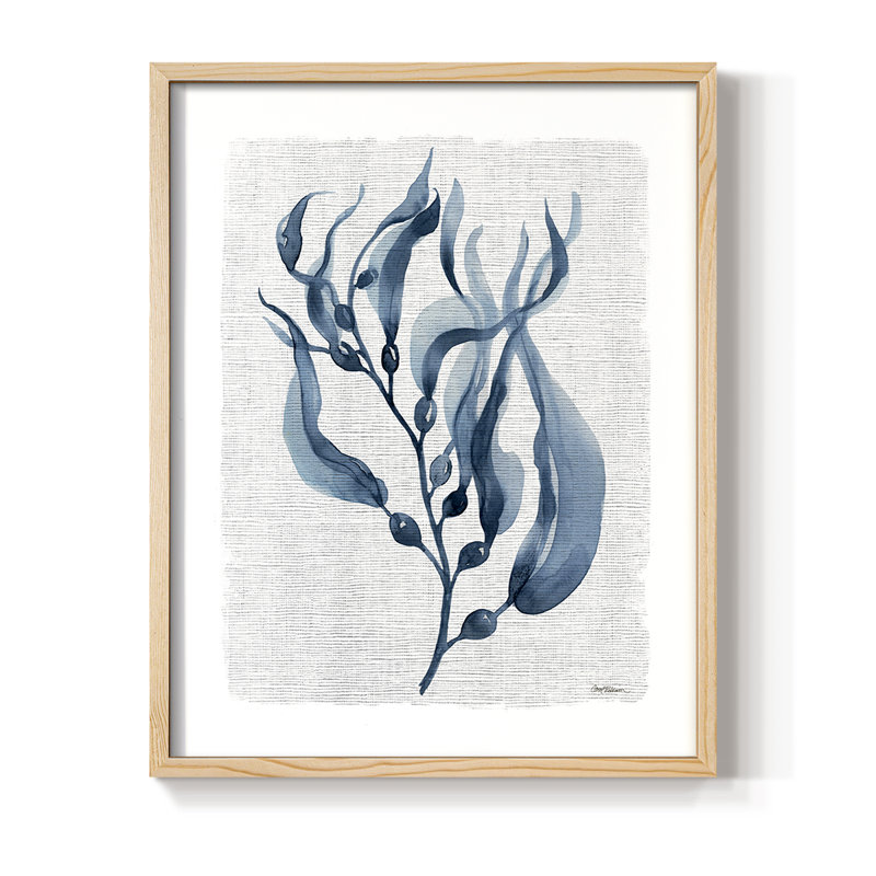 Reproduction encadrée bleu marine de varech I - bois massif, Naturel, H 11 po x l 9 po