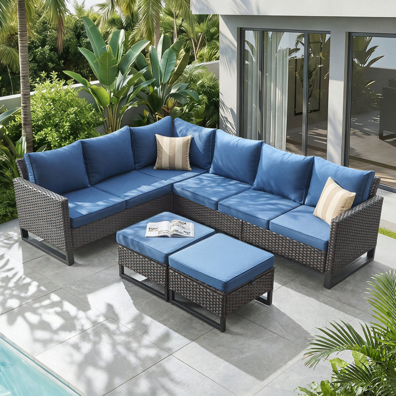 Kahlan 105'' Wide L-Shaped Powder Coated Steel with Cushions, Blue