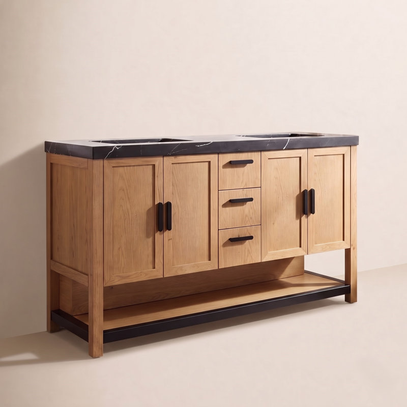
Meuble-lavabo en contreplaqué Maumelle, Noir, Chêne pacane