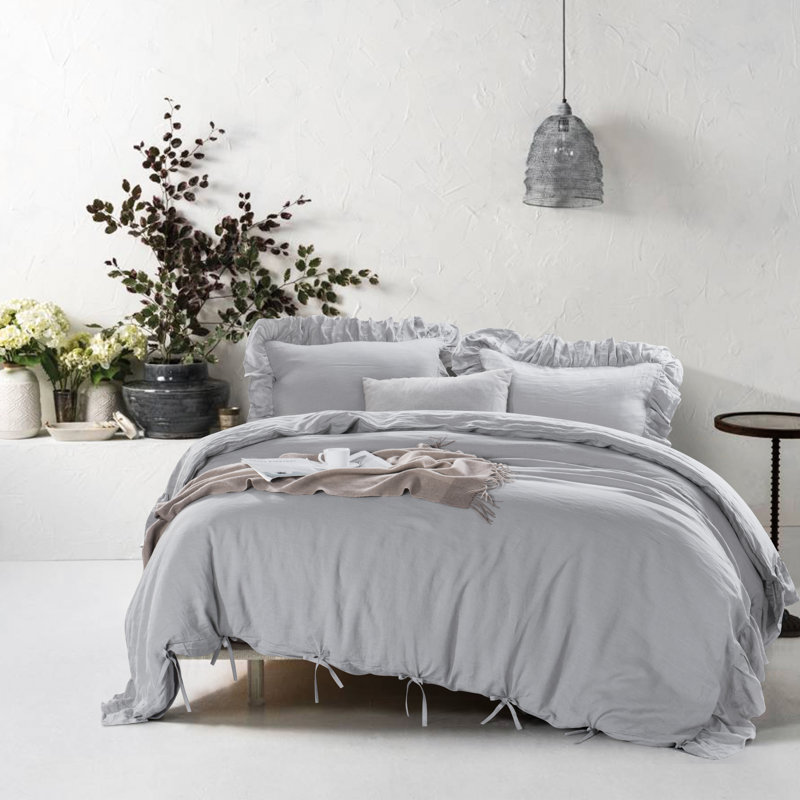 Linen Duvet Cover, Queen Duvet Cover + 2 Shams, Medium Gray