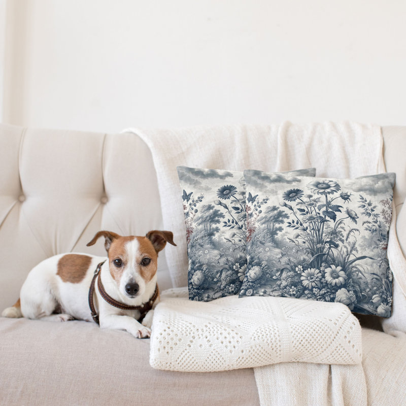 Slate Blue and Burgundy Floral Microfiber Reversible Throw Pillow Covers, Set of 2
