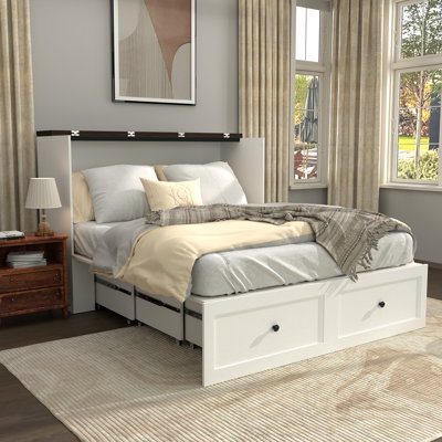 Armoire lit escamotable Farmhouse avec tiroir de rangement, station de charge USB et conception escamotable