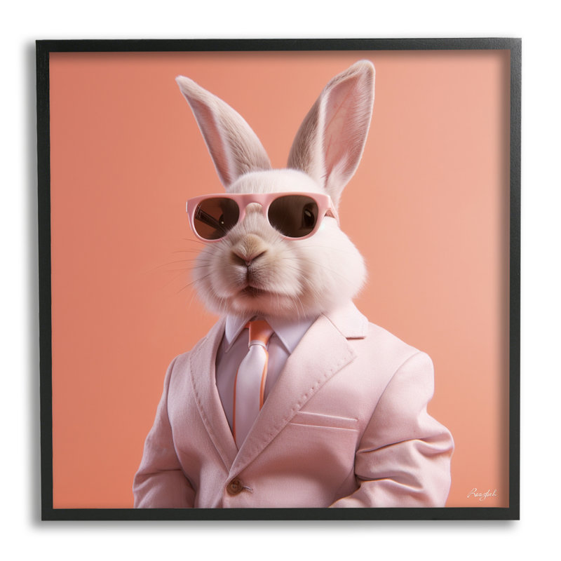 Az-145-Lapin portant un costume par Roozbeh, Giclée encadrée noir minuit, H 24 po x l 24 po x P 1,5 po