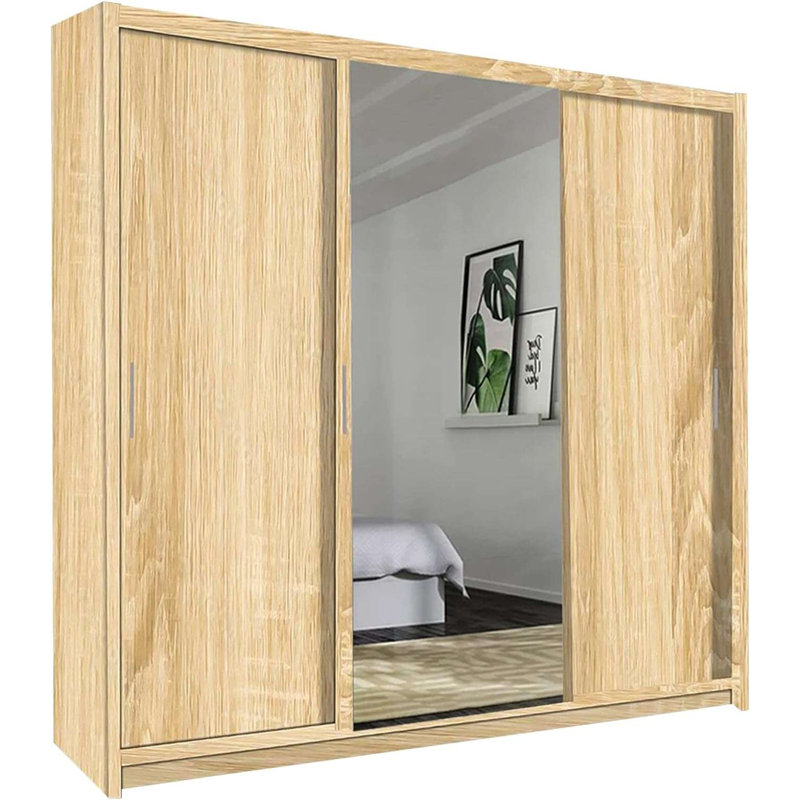 Chuipek 3 Door Manufactured Wood Wardrobe, Oak