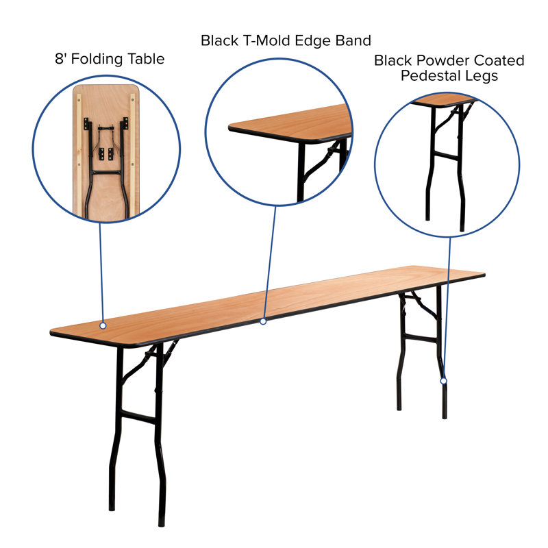 8-Foot Black Steel Rectangular Folding Table