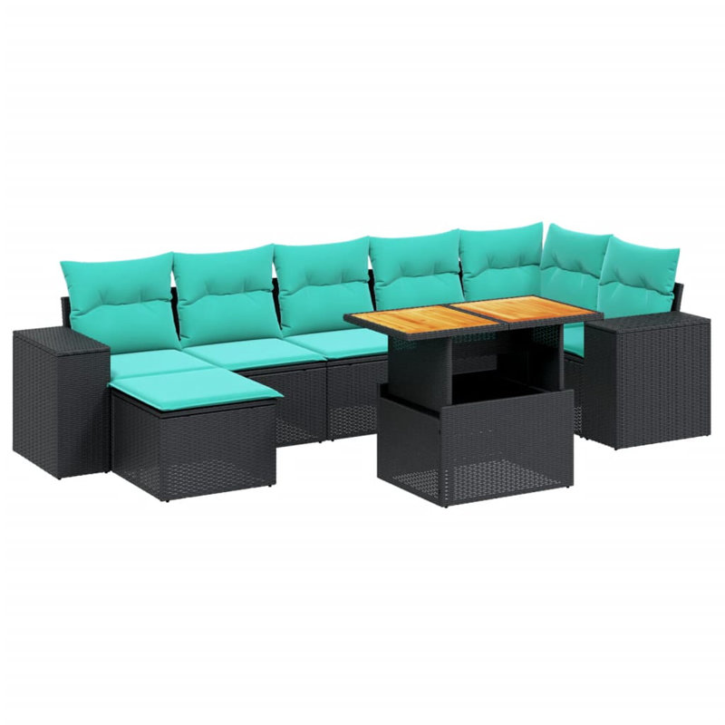  Ensemble de canapé de patio 8 pièces avec coussins en rotin de polyester, Noir, Vert