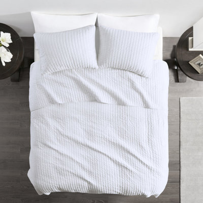 Courtepointe 3 pièces blanche double / grand - réversible avec rembourrage en coton, microfibre douce, améliore l'hygiène de la literie pour une chambre à coucher impeccable