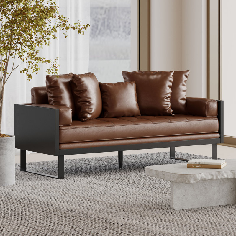 Square Arm Loveseat, Brown Faux Leather