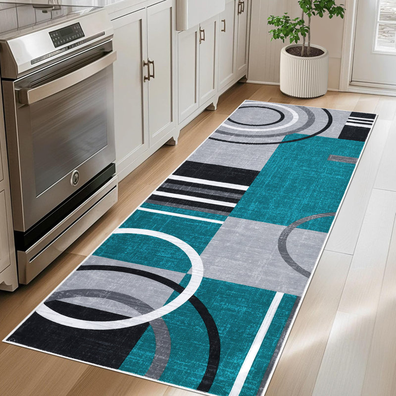 Washable Area Rug Modern Geometric Accent Rug, Non-Slip Contemporary Floor Mats, Stain-Resistant Soft Low Pile Indoor Carpet for Bedroom, Nursery, Living Room