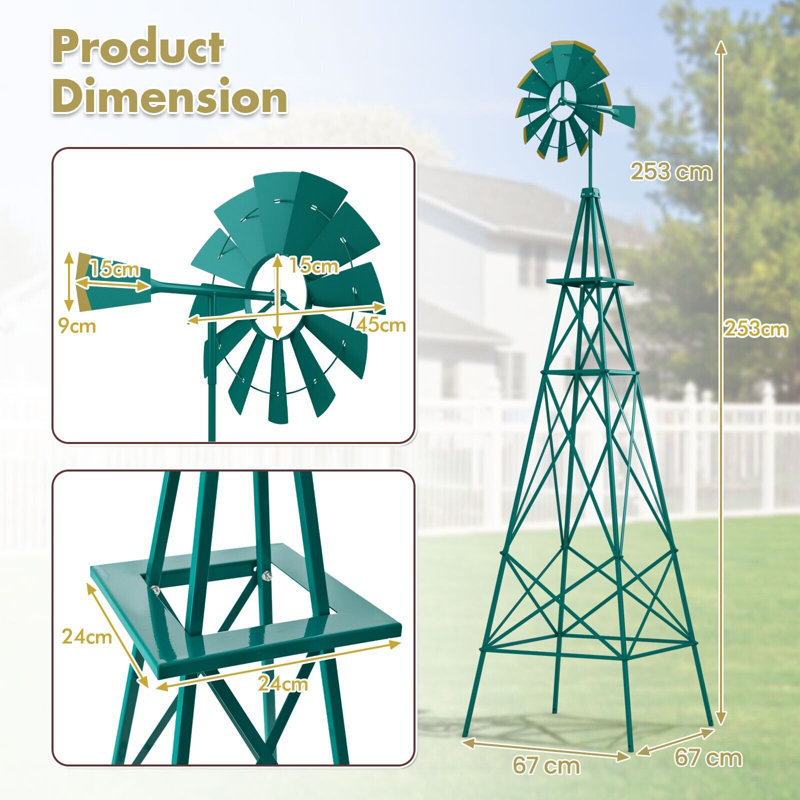 Carmeshia Metal Windmill, Green